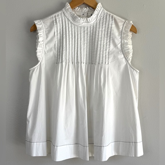 Vince Camuto Tops - NEW Vince Camuto Button Back Pintucked Poplin Ruffle Contrast Stitch Top